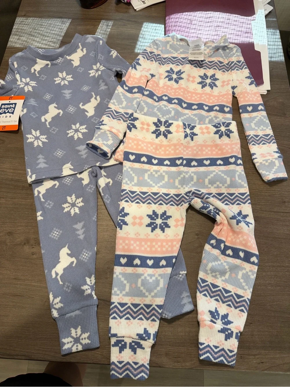 Girls' Fair Isle Thermal Pajama Set - Blue, Pink & White